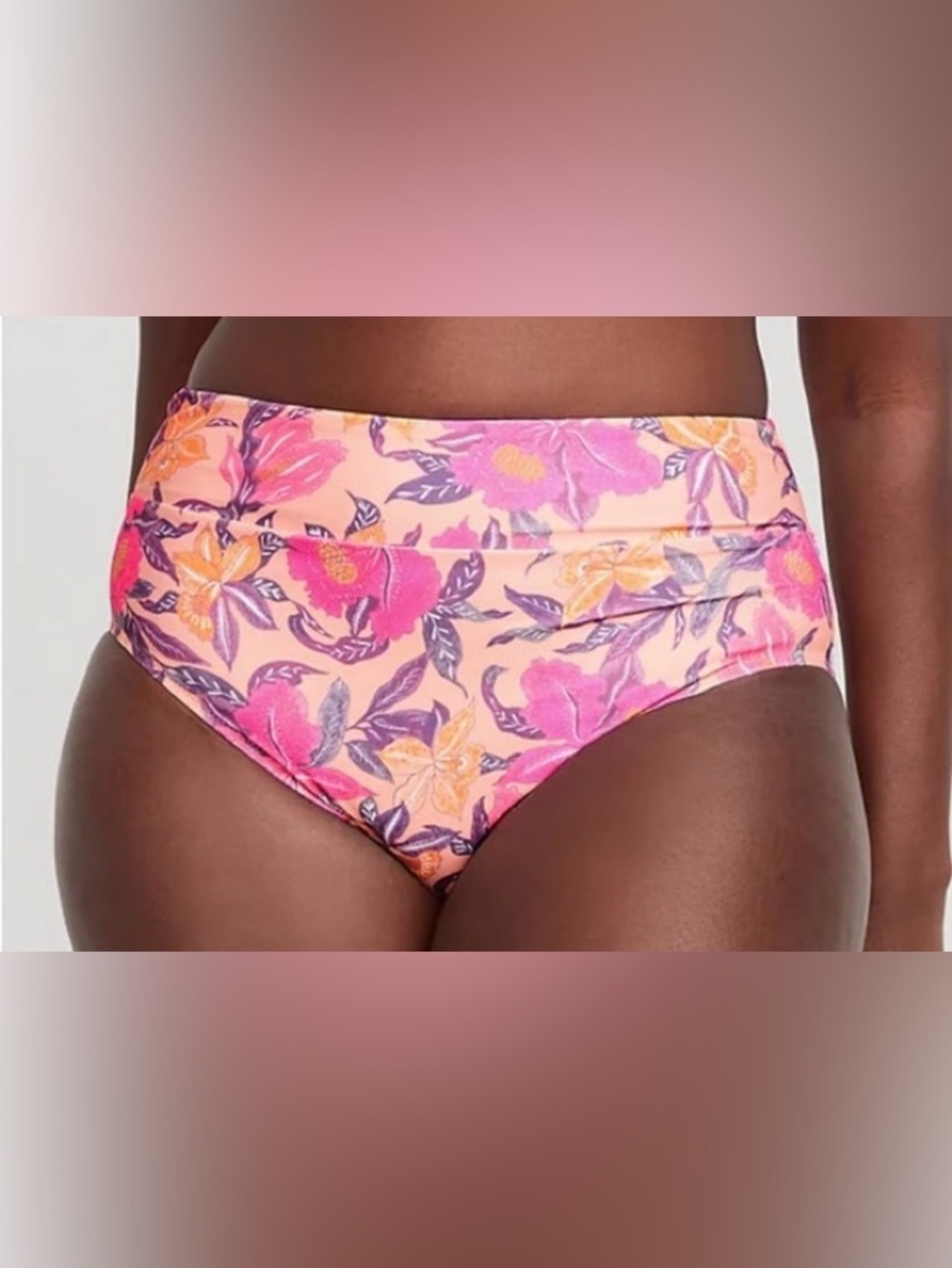 Old Navy Pink Peach Floral High-Waist Bikini Bottoms